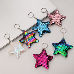6pcs Star Sequin Glossy Keychain Bag Key Chain Keyring Ornament