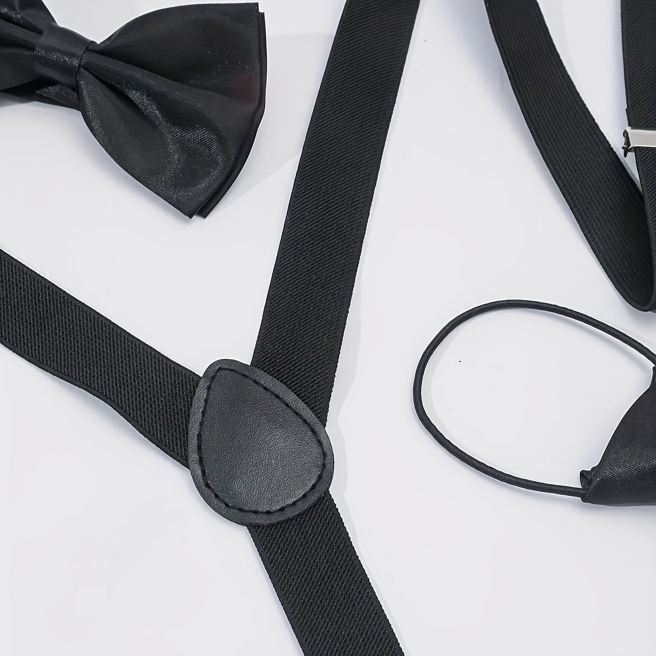 3pc Suit Set Men's Preppy Suspenders Bow Tie Necktie