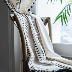 Geometric Print Semi Shading Curtains with Tassel Rod