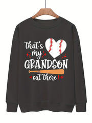 Baseball Graphic & Letter Print Sweatshirt Casual Loose Crew Neck Sweatshirt