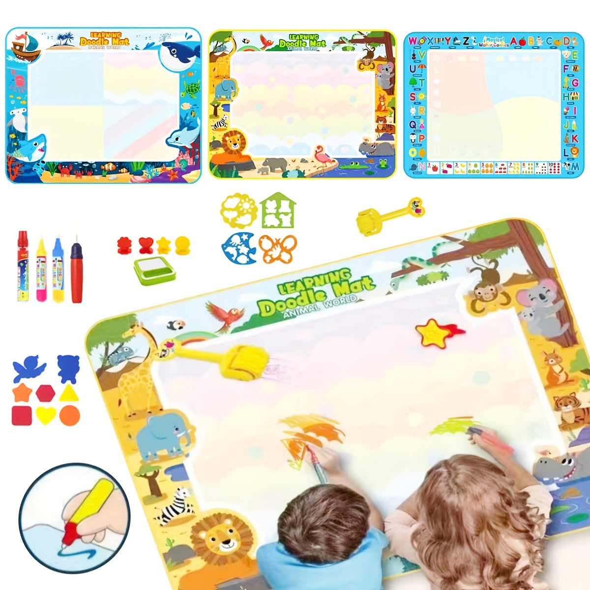 X-Large Water Doodle Mat with Stickers & Markers Mess-Free Art Activity