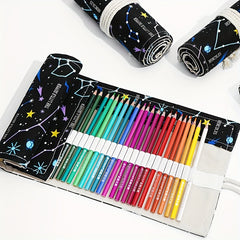 Canvas Pencil Roll Bag with 12/24/48 Holes - Sketching & Makeup Brush Holder