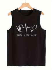 Heart & Letter Pattern Stretchy Sports Vest Women's Activewear