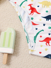 2pcs Dino Print Swimsuit Set For Girls