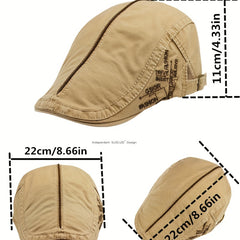 Unisex Cotton Blend Adjustable Ear Protection Newsboy Cap With Letter Embroidery