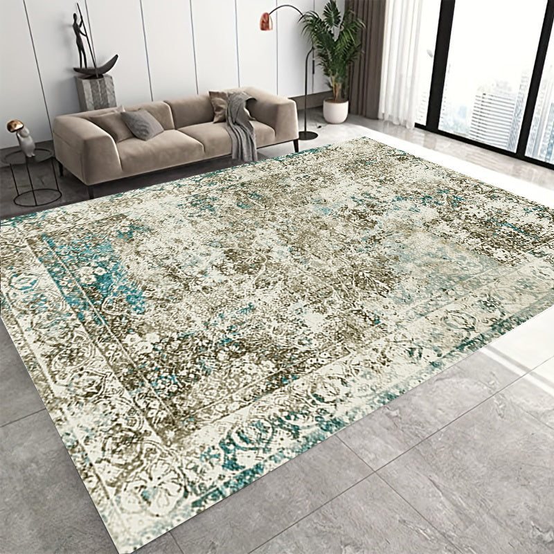 Large Vintage Green Washable Carpet Indoor Flower Printing Carpet