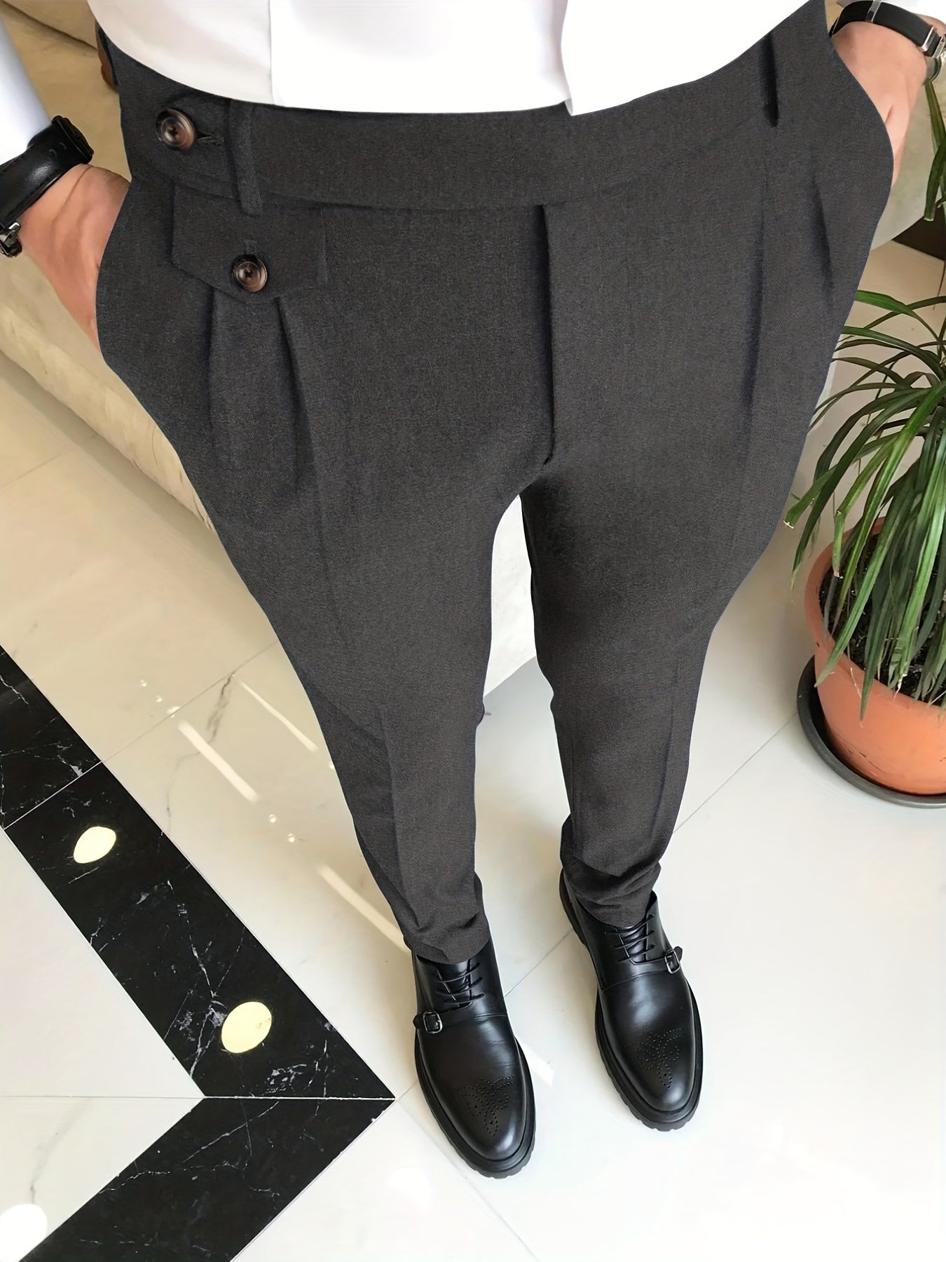 Men's Slim Fit Vintage Style Stretch Dress Pants for Dinner