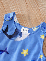 Baby Boys Whale Print Sleeveless Romper Comfortable Breathable