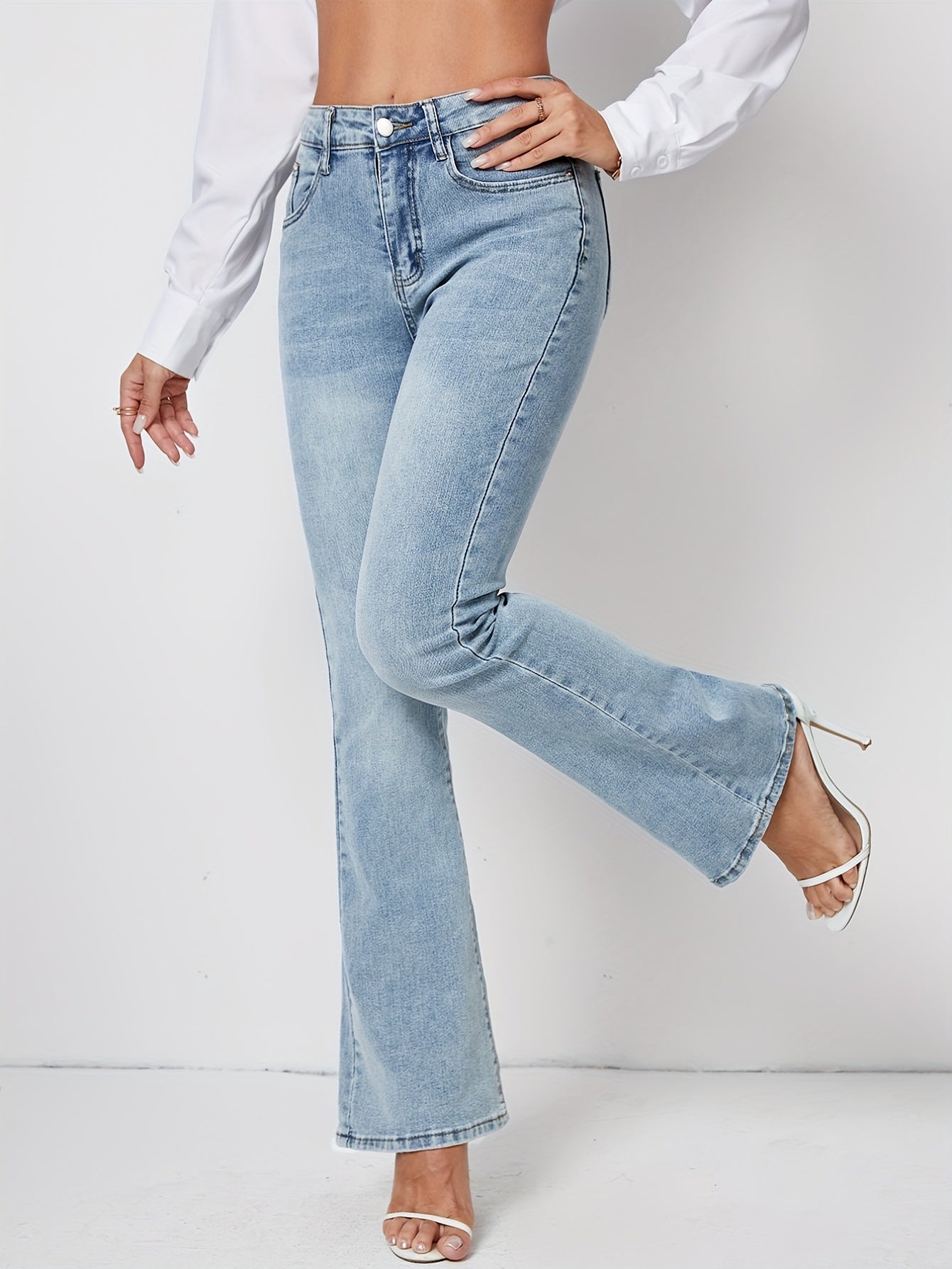 Stretchy Bootcut Slash Pocket Bell Bottoms Denim Pants