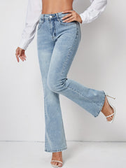 Stretchy Bootcut Slash Pocket Bell Bottoms Denim Pants