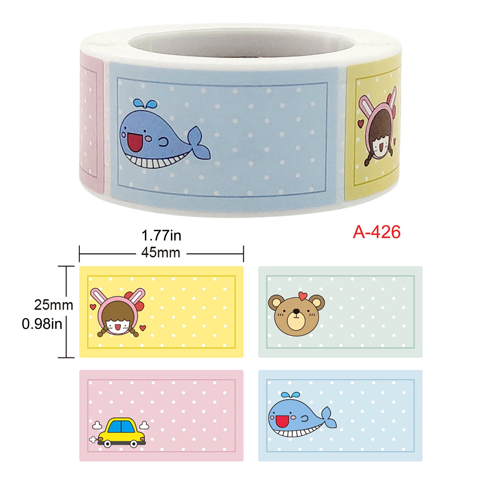 250pcs Cartoon Name Tag Stickers Roll