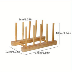 Bamboo Kitchen Organizer Plate Bowl Cup Pot Lid Cutting Board Drain Rack