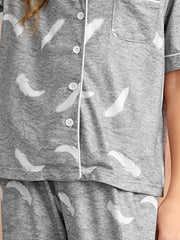 Girls Feather Graphic Pajama Set Short Sleeve Top & Pants Kids Family Outfit