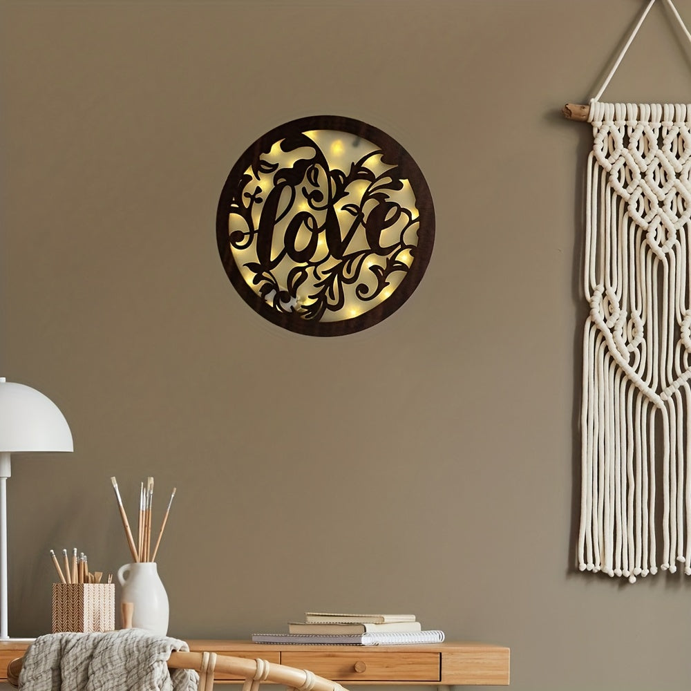 Children's Room LED Wall Clock Creative Lamp Retro Wooden Sign
