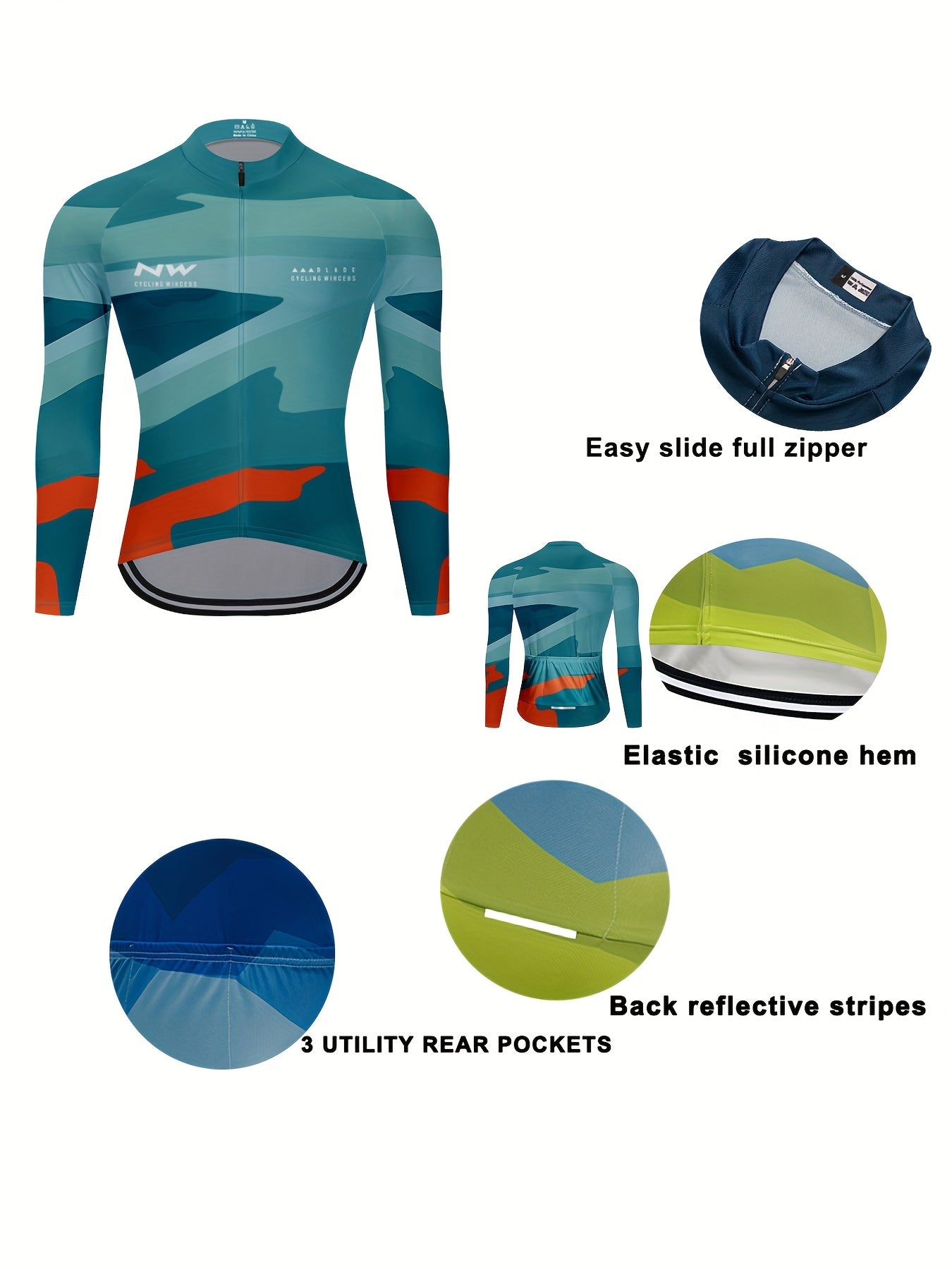 Men's Cycling Jersey Stretch Zipper Breathable Long Sleeve