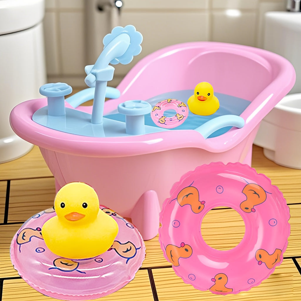 Pink Bathtub with Swimming Ring Bath Toy - Fun Simulated Bath for Kids