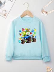Dinosaur Off Road Vehicle Print Boys Pullover Sweatshirt