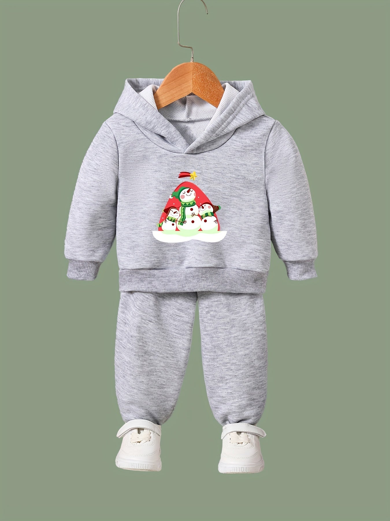 2pcs Snowman Print Hoodies Pants Set Fall Sports Gift