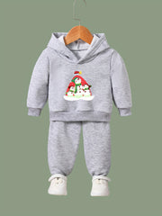 2pcs Snowman Print Hoodies Pants Set Fall Sports Gift