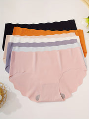 7pcs Seamless Scallop Trim Briefs Solid Panties Women's Lingerie