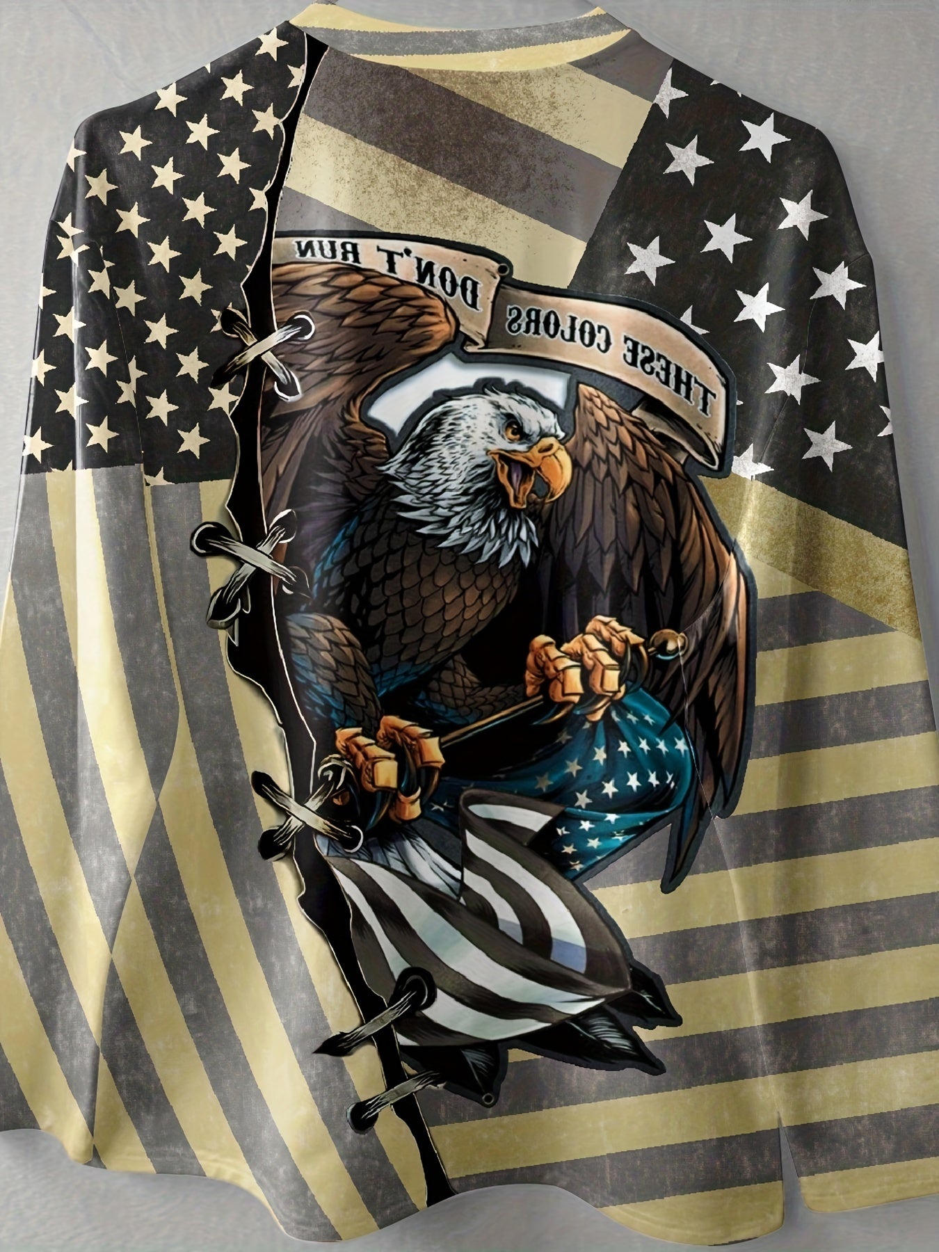 Eagle Flag Print Men's Round Neck Sweatshirt for Autumn Winter