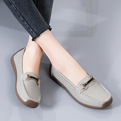 Women's Metal Buckle Slip On Loafers Comfortable Flat Moccasins
