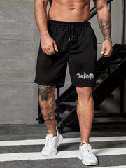 Men's Letter Print Athletic Shorts Drawstring Fitness Gym Outdoor Summer