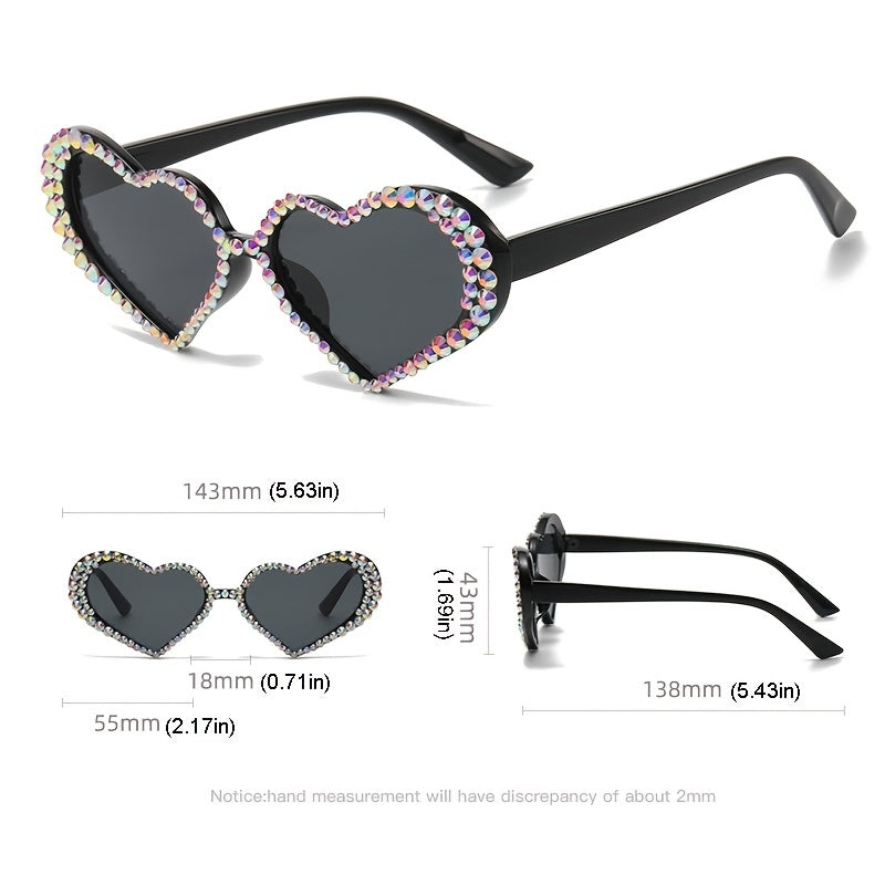 Rhinestone Heart Sunglasses Tinted Lens UV Protection