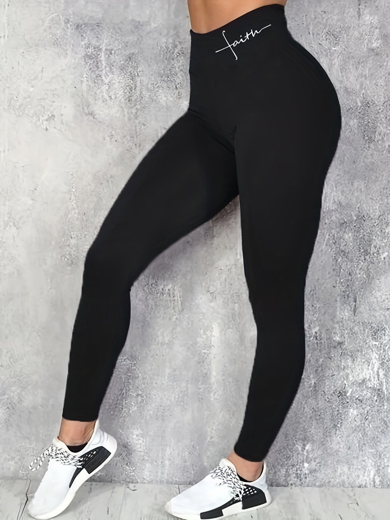 Sports Leggings Women's Plus Letter Print High Rise Leggings