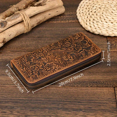 Men's Vintage Travel Wallet Top Grain Leather with Wristlet Zipper Closure