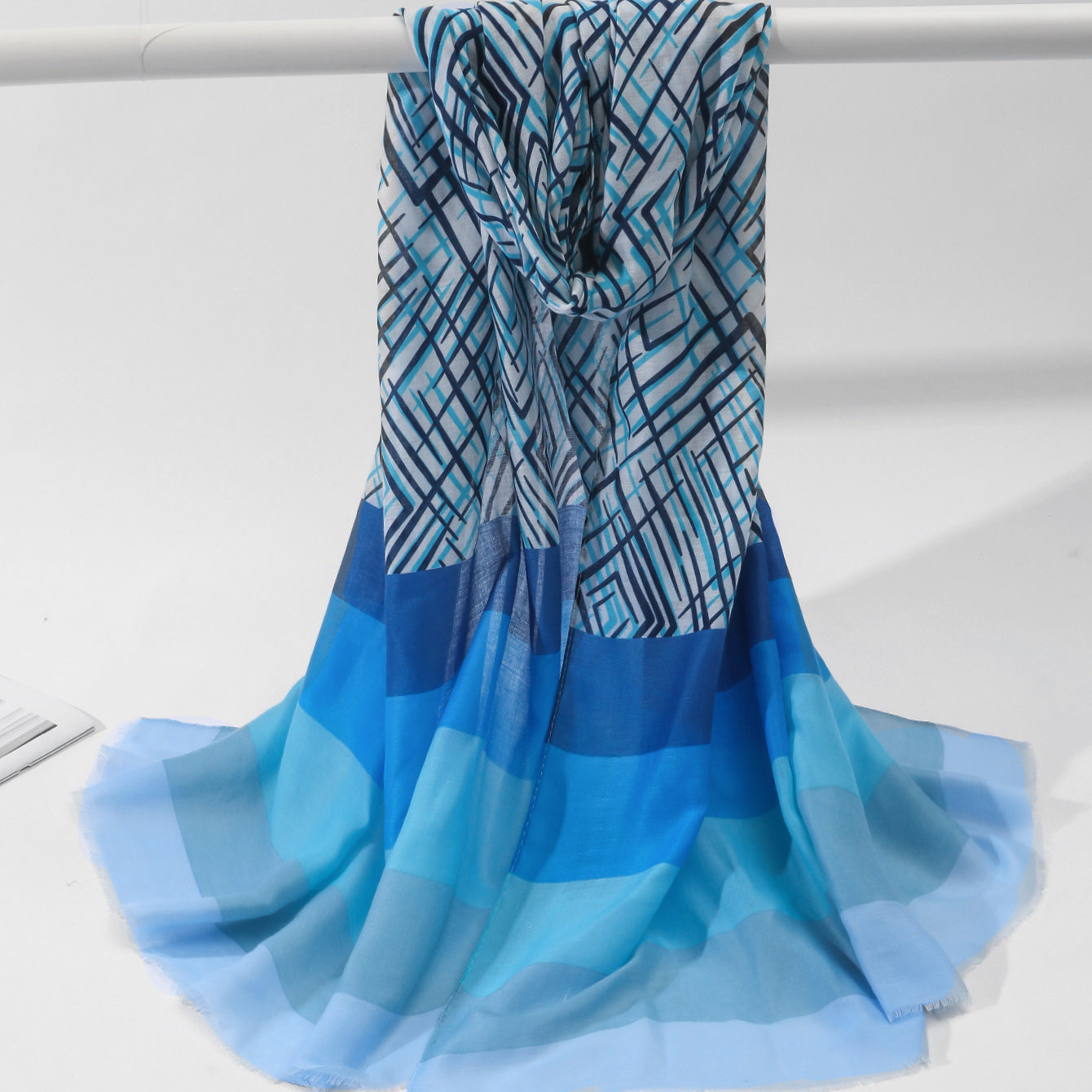 Casual Thin Scarf Frayed Edge Shawl Block Strip Print Sunscreen Head Wrap