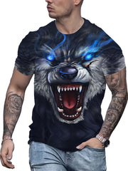 Men's Wolf Pattern Sports T-shirt Round Neck Tee Shirt