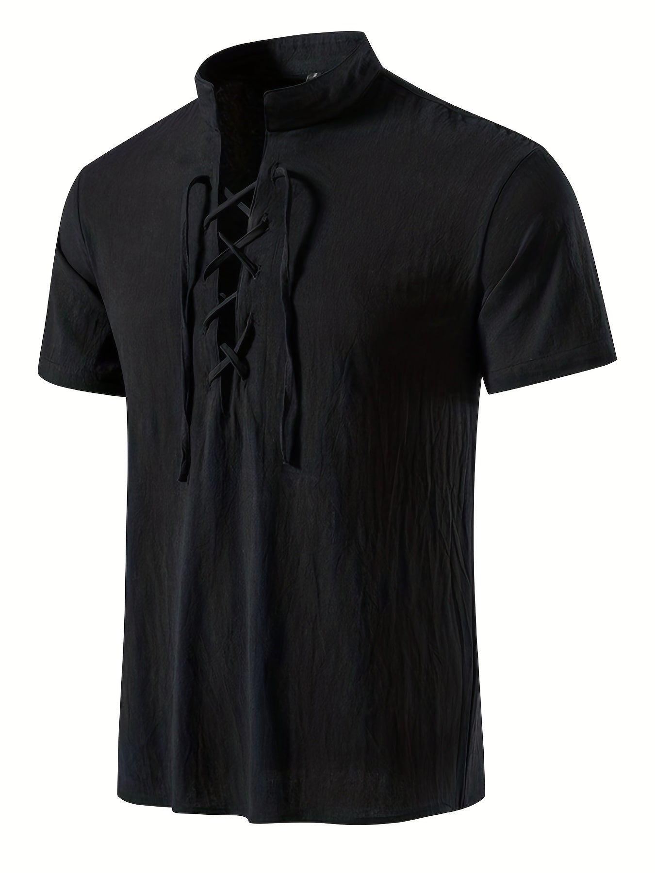 Casual Lace Up Short Sleeve Men's Shirt