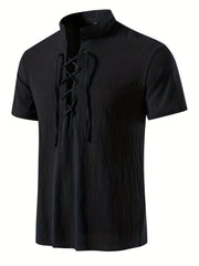 Casual Lace Up Short Sleeve Men's Shirt