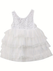 Flower Girl Lace Strappy Tiered Tutu Dress