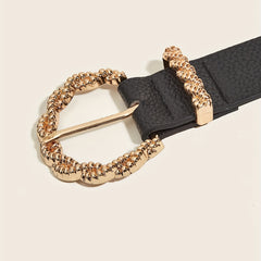 Embossed Wide Belt for Women with Twist Buckle