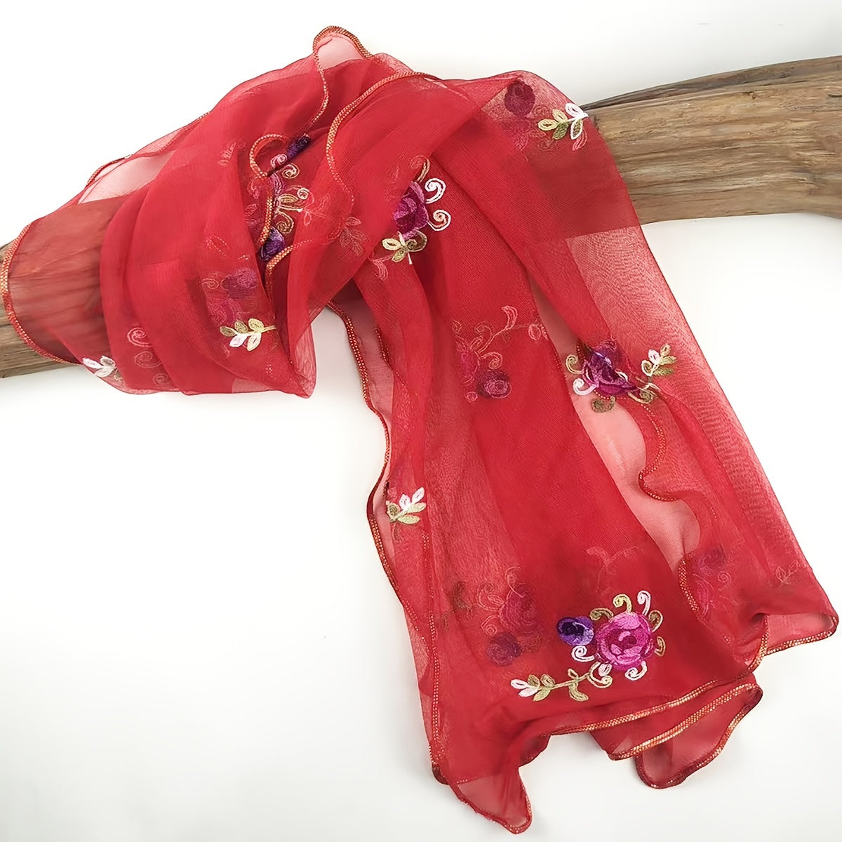 Red Embroidery Thin Lace Scarf Women Comfortable & Breathable Shawl