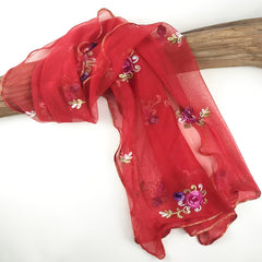Red Embroidery Thin Lace Scarf Women Comfortable & Breathable Shawl