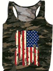 Flag Print Crew Neck Tank Top Women's Clothing
