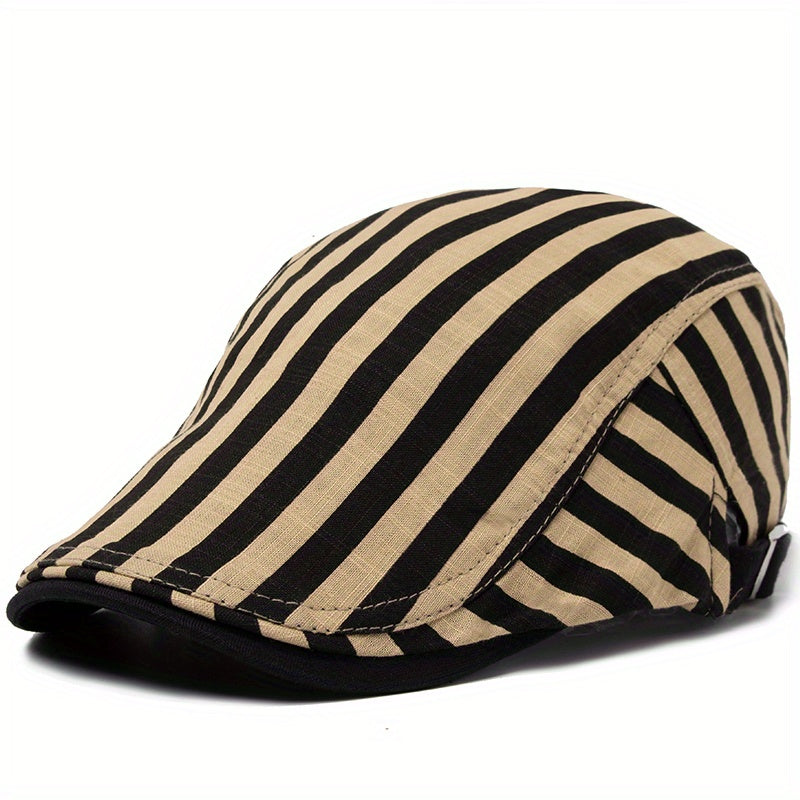 CNTANG Summer Thin Stripes Beret Men's Flat Cap Vintage Casual Boina