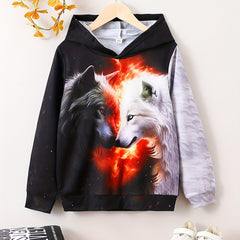Block Wolf 3D Print Boys Hoodie Long Sleeve Sweatshirt