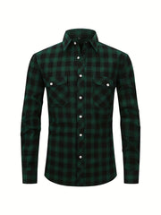 Men's Plaid Print Button Up Long Sleeve Shirt