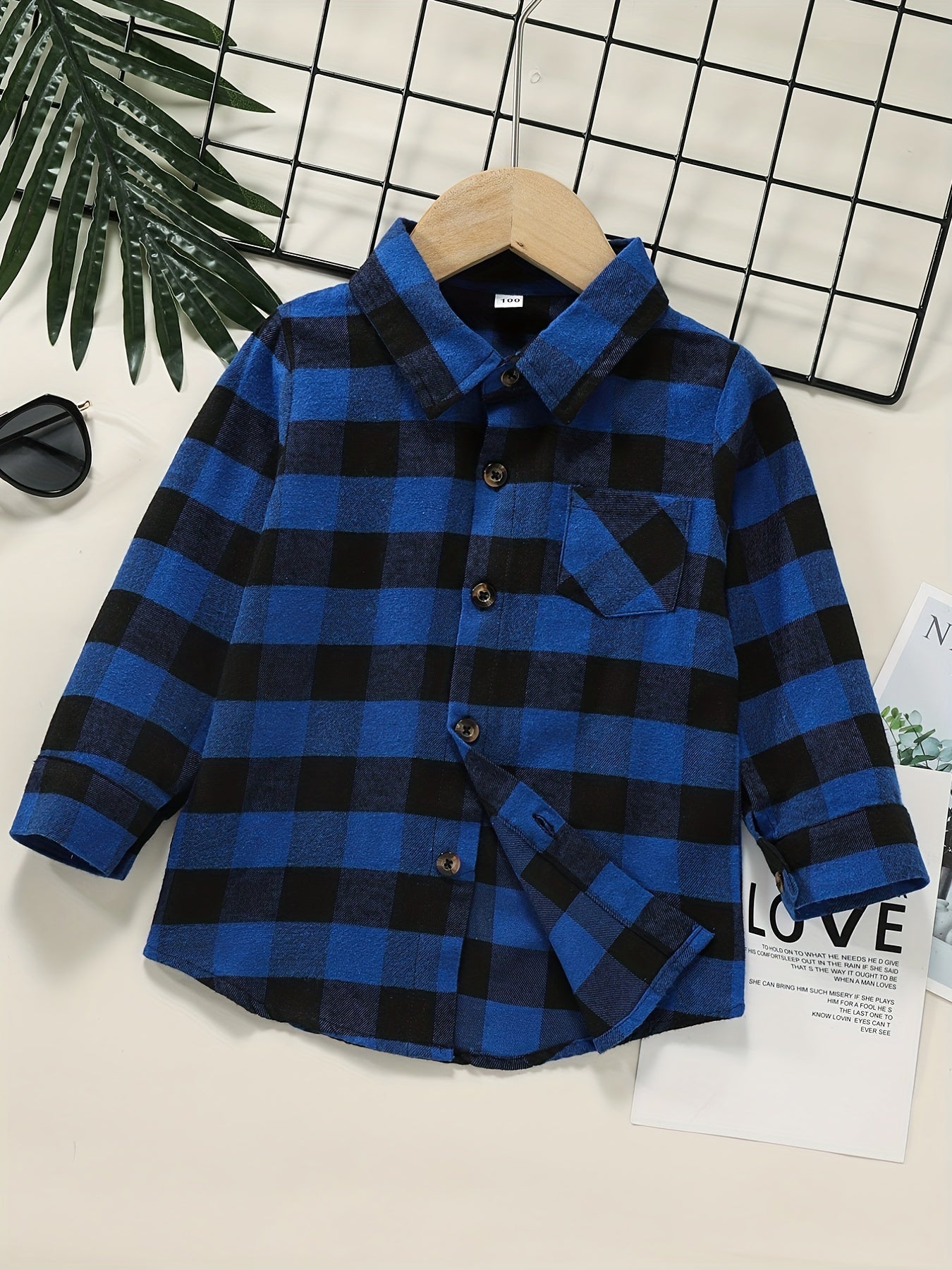 Boys Plaid Top Long Sleeve Lapel Shirt