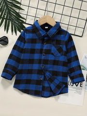 Boys Plaid Top Long Sleeve Lapel Shirt