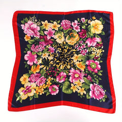 Silky Square Floral Print Scarf Satin Shawl 89x92 Cm