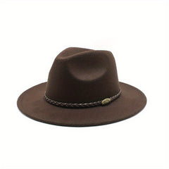 Men's Vintage Woolen Top Hat with Belt - British Style Flat Brim Jazz Hat
