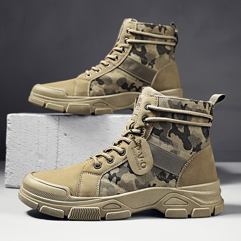 Men's High Heel Camo Ankle Boots for Street Style