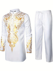 Men's African Dashiki Suit Shirt Pants Set Formal Party Outfit