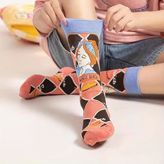 6 Pairs Cartoon Print Socks Women's Mid Tube Stockings