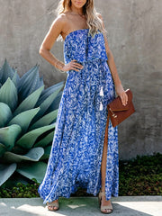 Floral Print Ruffle Trim Dress Off Shoulder Women's